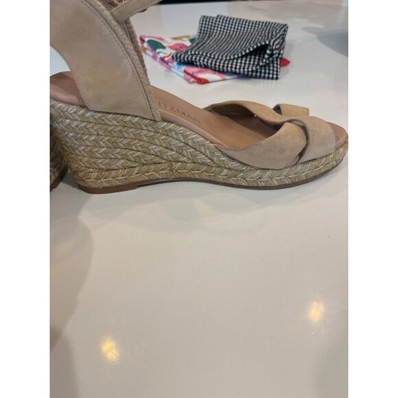 Stuart Weitzman Beige Suede Espadrille Wedge Sandals With Ankle Strap & Braided - Picture 9 of 10